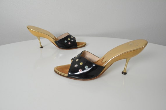 Vintage 1950s Shoes 50s Mules Metal Spike Heels Bombshell Jack