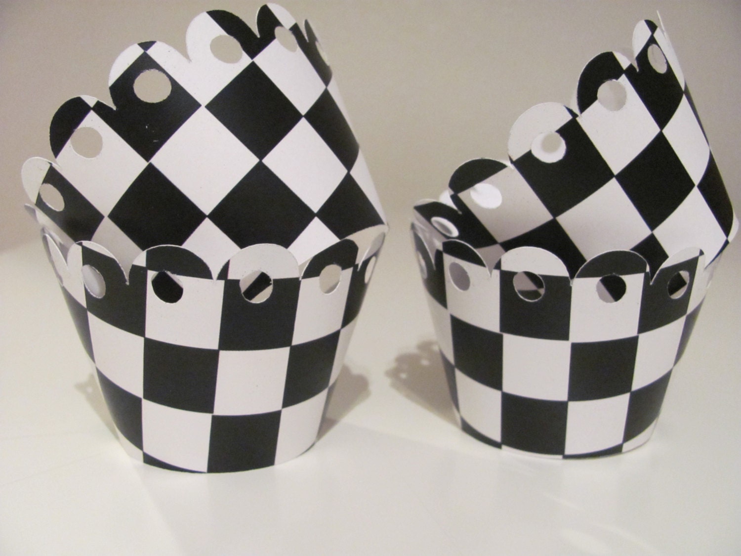 Cupcake wrappers Black and White Checkered Flag Set of 12