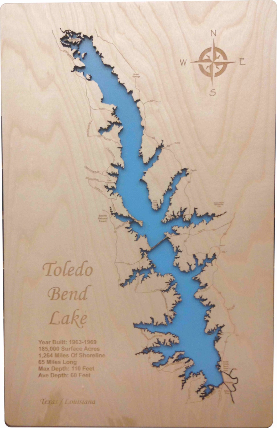 wood-laser-cut-map-of-toledo-bend-lake-topographical-engraved