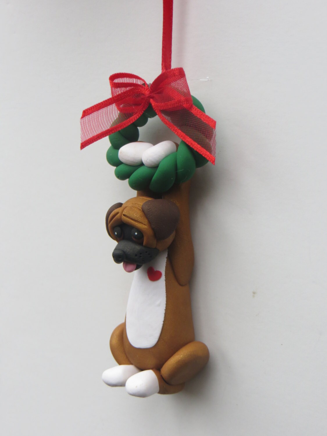 Boxer Dog Polymer Clay Figurine Christmas Ornament