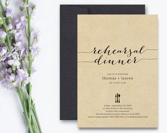 Printable Wedding Rehearsal Dinner Invitation - Rustic Background with black (RD20)