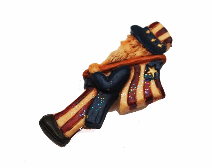 Uncle Sam Brooch Red white blue wood Patriatic Flag Pin