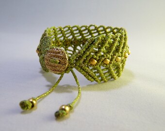 Fishbone Boho Chic Macrame Bracelet with Beads (201)