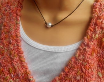 Single Pearl Leather Choker Necklace, Pearl Choker, Single Pearl Necklace, Leather Pearl Choker Necklace