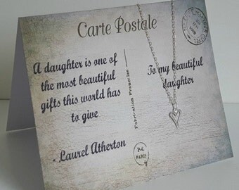 Heart Charm Necklace (pendant/chain) Daughter Card (Postcard, Carte Postale) - Sterling Silver