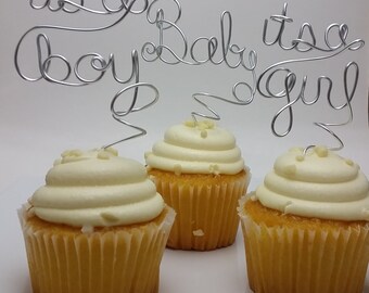 Baby Cupcake Toppers, Set of 6, 12, 24, Baby Shower Cupcake Toppers, Custom Wire Cupcake Topper, Choose Your Own Words or Phrases