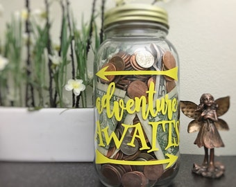Adventure Fund - Adult Piggy Bank - Savings Jar - Money Box - Vacation Savings - Large Coin Bank - Mason Jar - Fun Gift - College Fund