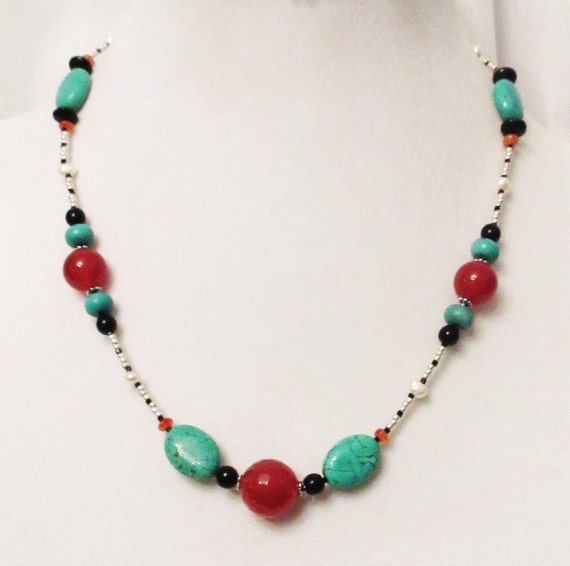 Red Agate Jewelry Turquoise Jewelry Handmade Multigem
