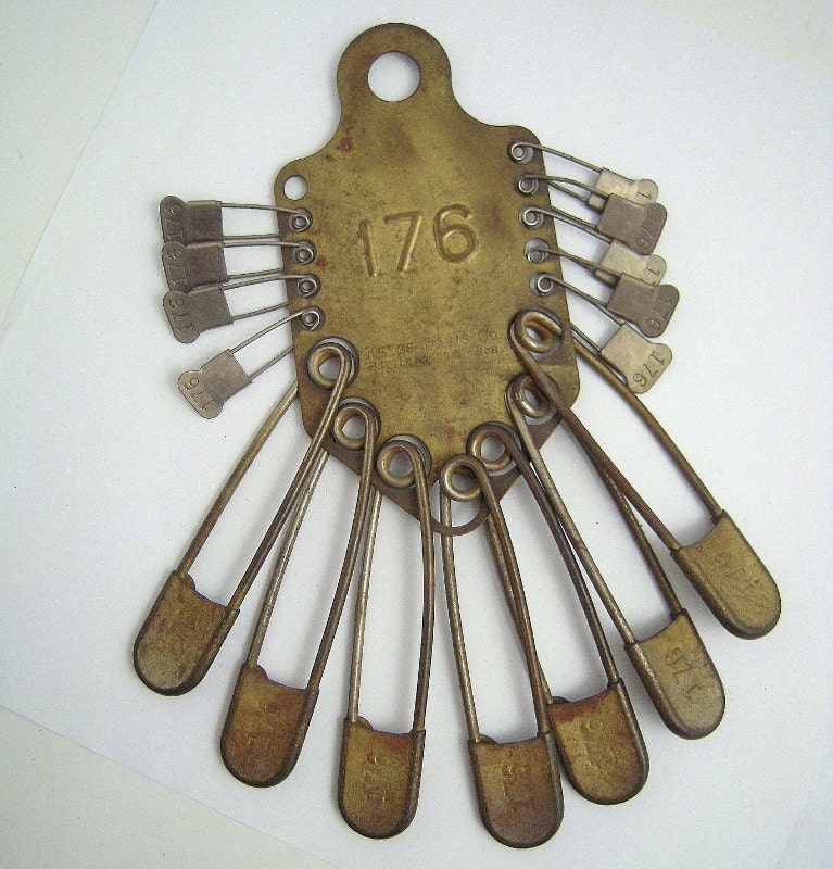 Vintage Brass Laundry Tags Set Holder Architectural Salvage