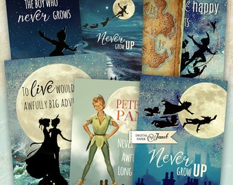 Peter Pan - tags - digital collage sheet - set of 8 - Printable Download