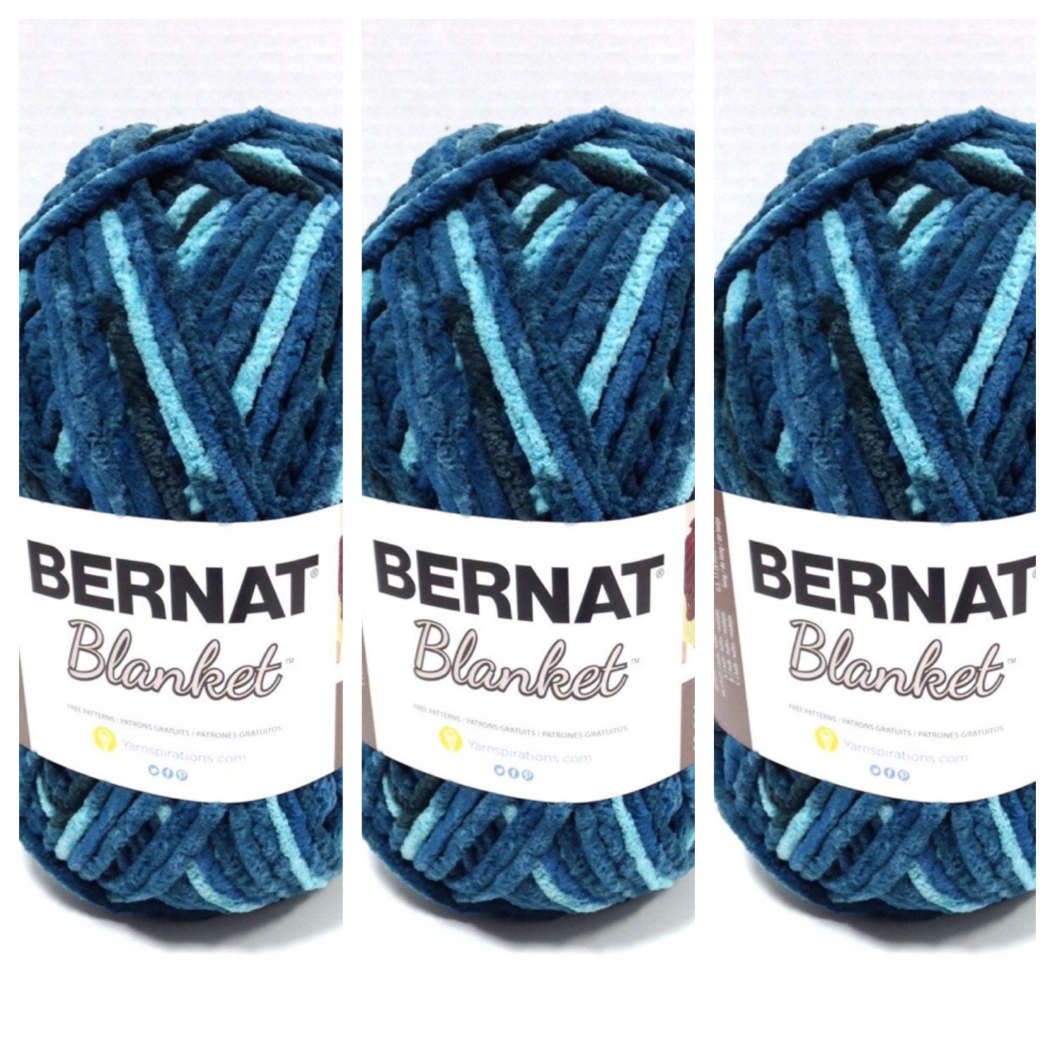 3 Balls Bernat Blanket Yarn in Teal Dreams 300 Grams per Ball