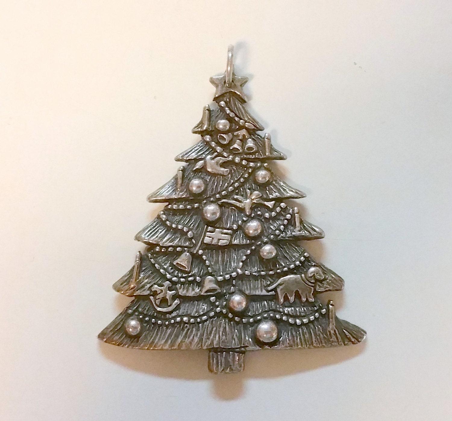 Large Sterling Silver Christmas Tree Pendant with Ornaments
