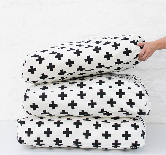 Black Cross on White Pattern Floor Cushion Modern Dog Bed