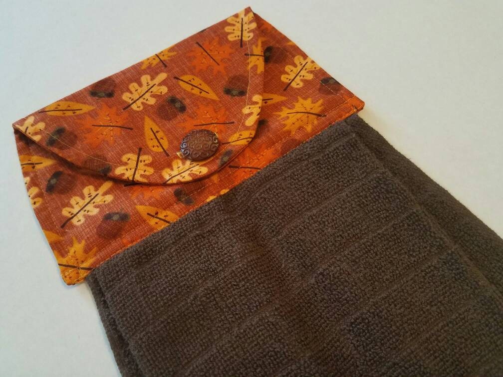Fall Leaves Hanging Kitchen Towel Dish Towel Autumn Acorns