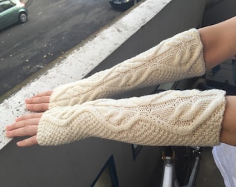 Off white merino wool fingerless gloves made to order