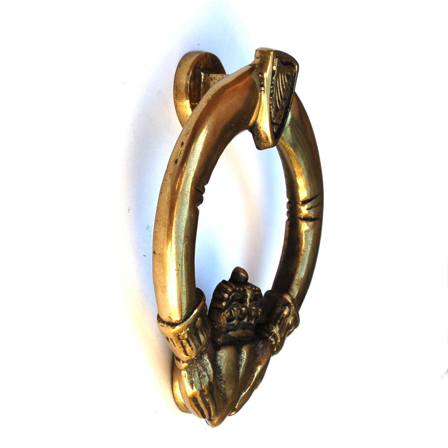Antique Claddagh Ring Door Knocker Irish Love Brass
