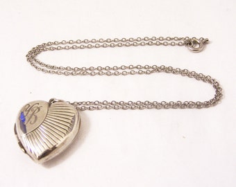 Vintage Silver Heart Locket, Engraved Silver Locket, Geometric Locket, Heart Locket, Photo Locket, YB Initials