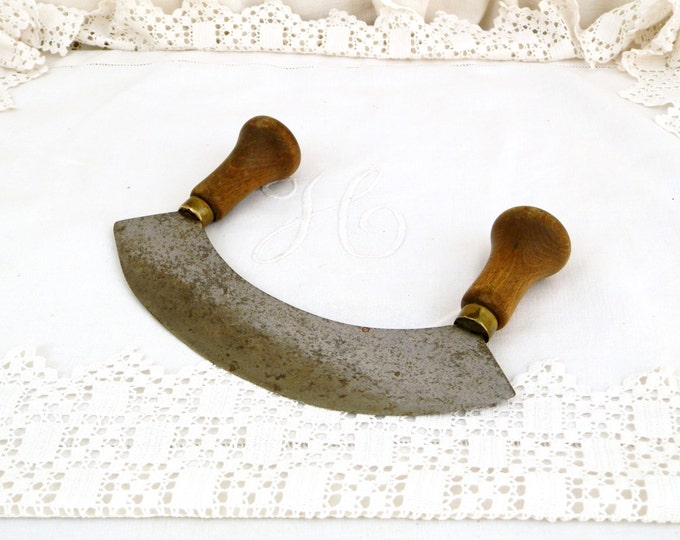 Large Antique French Iron Herb Chopper Double Wooden Handled, French Kitchen Decor, Retro Cooking, Rustic Knife, Chopper, Blade, Cleaver Large Antique French Iron Herb Chopper Double Wooden Handled, French Kitchen Decor, Retro Cooking, Rustic Knife, Chopper, Blade, Cleaver
