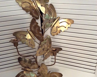 SALE/Tole wall sconce/ metal tole triple wall sconce/ butterfly wall sconce/ vintage tole sconce/ metal wall sconce/ curiousitybarn