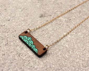 Wave Necklace | Laser Cut Necklace | Minimalist Necklace | Layering Necklace Handpainted Necklace | Laser Cut Wood Necklace | Gifts under 50