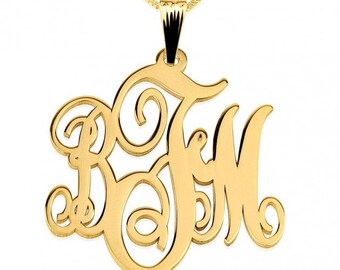 24K Gold Plated Monogram Necklace 1" with chain