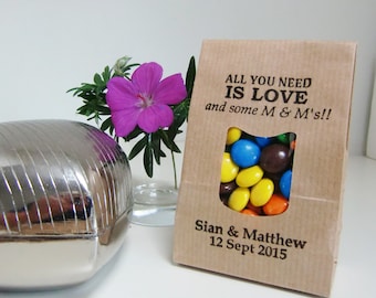 Rustic Wedding Favor Bags-LOVE AND M & M's-Kraft Bags with Window-Rustic Wedding Ideas-Wedding Favors-Rustic Wedding-Weddings