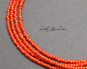 Orange Seed Bead Necklaces, Orange Beaded Necklaces, Orange Layering Necklaces, Dainty Orange Necklace, Long Orange Necklace, Kathy Bankston