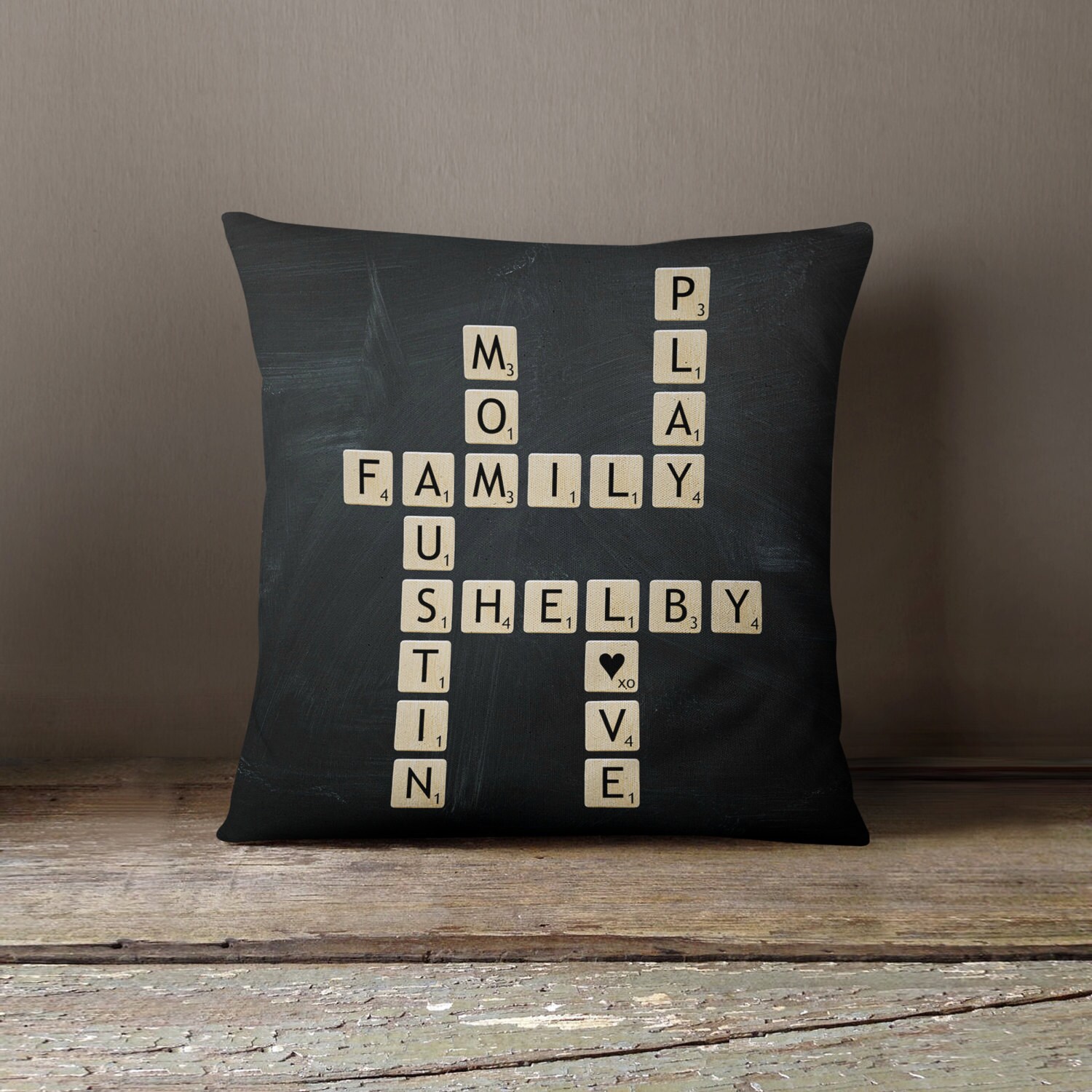 Personalized Scrabble Game Piece Throw Pillow Unique Gift
