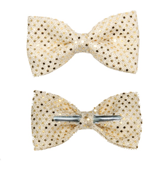 Gold Sequin Clip-On Bow Tie Bowtie Choose Men's or Boys