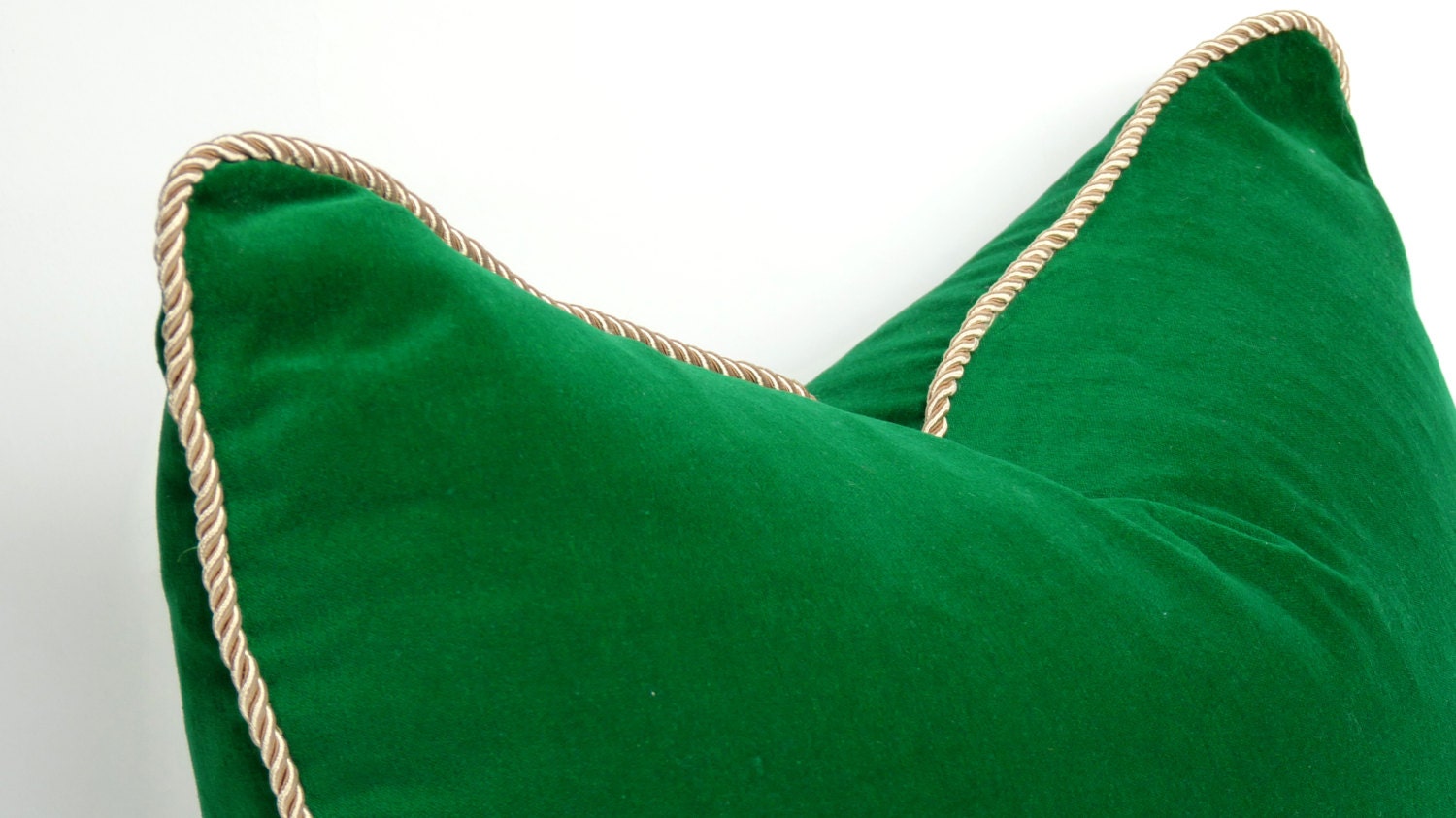 green and gold pillow case // emerald green with gold piping