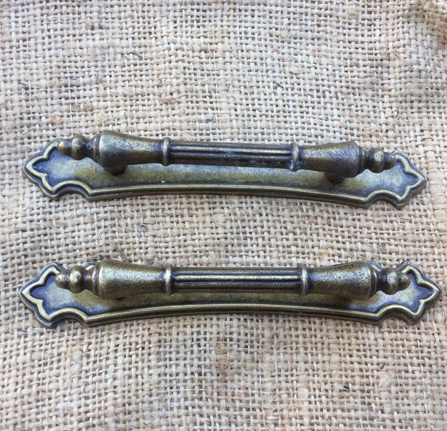 Brass Drawer or Pulls with Backing Plate, 3 Inch Center Set of