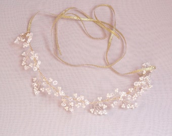 Bridal hair vine, crystals, pearls, wedding headpiece, bridal wreath, pearls and crystals twisted on wire, Style 422
