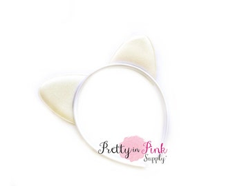 White Shimmer Glitter CAT Ears Headband DYI-Ears-Headband-DIY Headband Supply-Baby Headband-Party Hat- Birthday