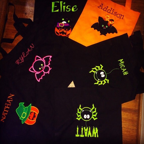 Items similar to Custom embroidered halloween treat bag / tote on Etsy