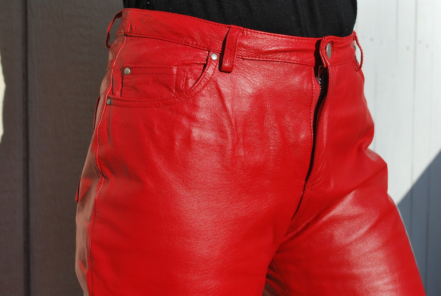 red biker pants