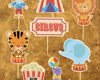 Circus Cupcake Toppers - Carnival Cupcake Toppers - Circus Party - Baby Shower - set of 16 Circus Cupcake Toppers - Circus Birthday.