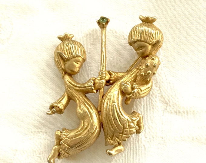 Vintage Pixie Brooch, Fairy Pin, Signed Vogue, Pixie Jewelry Vintage Designer Signed
