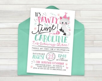 Kitten Birthday Invitation, Cat Birthday Invitation, Pet Birthday Invite, Kitty Birthday Invite - Printable