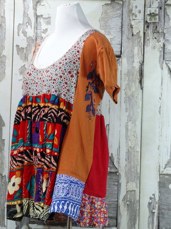 Upcycled Clothing Gypsy Hippie Style tunic top in Bright Fall