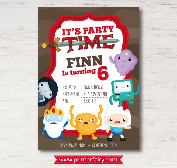 Adventure time birthday party invitations you print