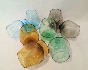 CUT CRYSTAL CORDIAL Shot Glasses - Footed Brandy Snifter Shape - Multi-coloured Cut Crystal