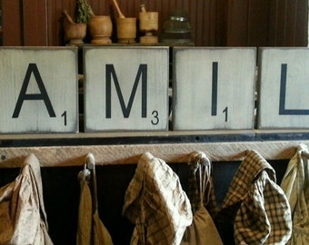 Large Scrabble Tiles "FAMILY" For Wall Art Wooden Primitive Sign
