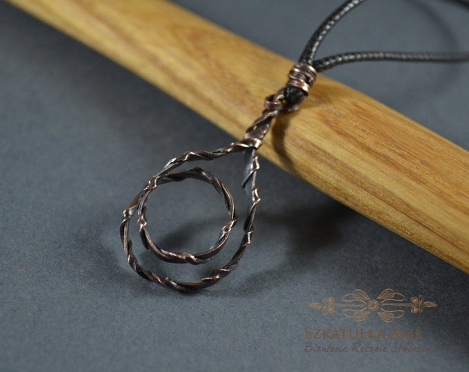 Twisted Male necklace Gift for him Metal pendant Copper necklace Leather rope Spatial necklace Metal sheets copper Old copper pendant