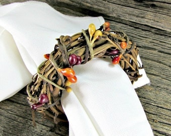 Thanksgiving Napkin Rings, Pip Berry Napkin Ring, Autumn Fall Napkin Ring, Rustic Grapevine Napkin Ring, Thanksgiving Table Decor Decoration