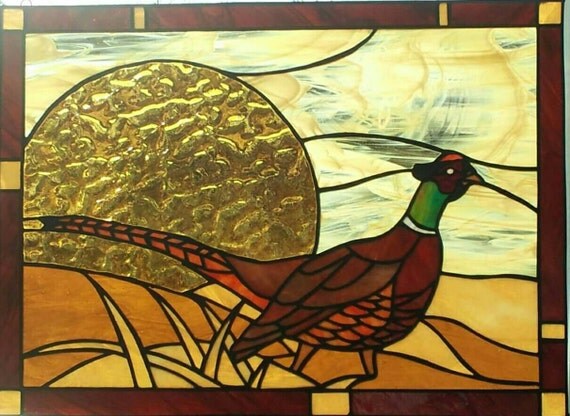 Items similar to Beautiful stained glass pheasant panel on Etsy