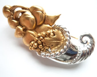 Vintage Signed Danecraft Silvertone/Goldtone Cornucopia Brooch/Pin