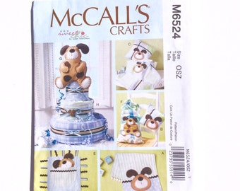 McCall's M6524, Diaper Cake Pattern, Burp Cloth, Pillow, Blanket, Toy, Dog Decoration Pattern, Baby Shower Cake, Baby Gifts, Uncut Pattern