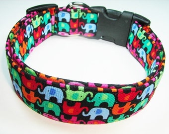 Colorful Marching Elephants Dog Collar