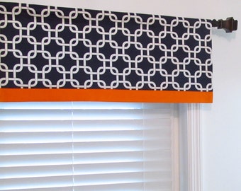 Trimmed Valance Gotcha Navy Blue with Orange Border/ Custom Sizing Available!