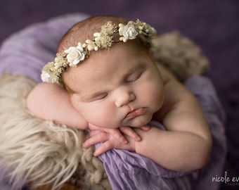 Newborn Flower Crown, Baby Flower Crown Headband, newborn girl photo props, baby floral crown, wedding headpiece, baby props for photography